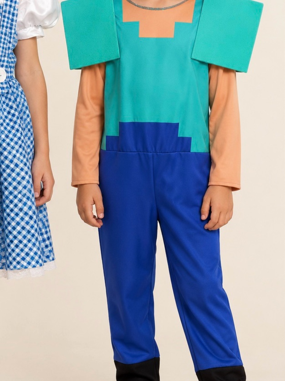 Bundle Minecraft Steve Basic Child Costume Jumpsuit, Blue & Black Ninja with hoo